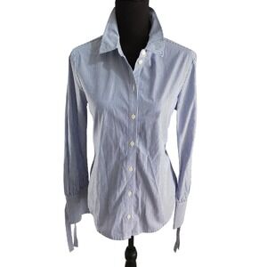 Sanctuary Blue Striped Long Sleeve Button Down Shirt Corset Back -‎ S